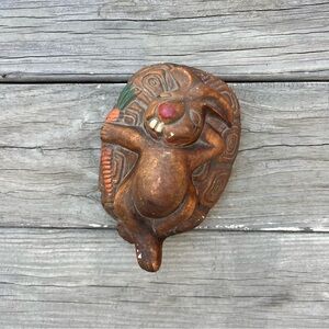 Vintage Ceramic Lid Wall Art Rabbit Bunny Folk Art Rustic Farm Chippy 3D